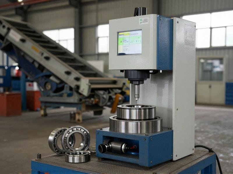 Mining conveyor bearing installation with hardness testing equipment